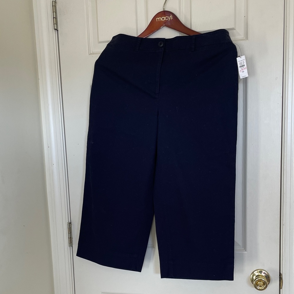 Talbots Navy Blue Wide Leg Cropped Chino Size 10 petite